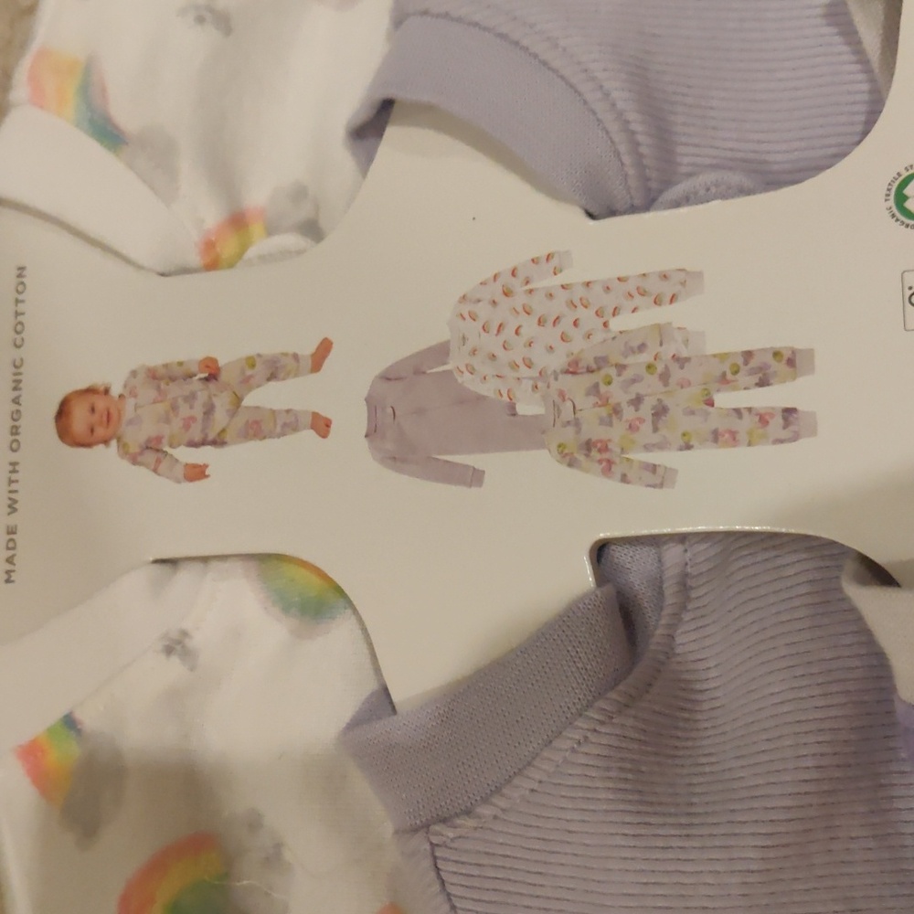 New! Burt's Bees Baby Girl Footless 3 Piece Zipper Pajamas Set Organic Cotton - Picture 3 of 14